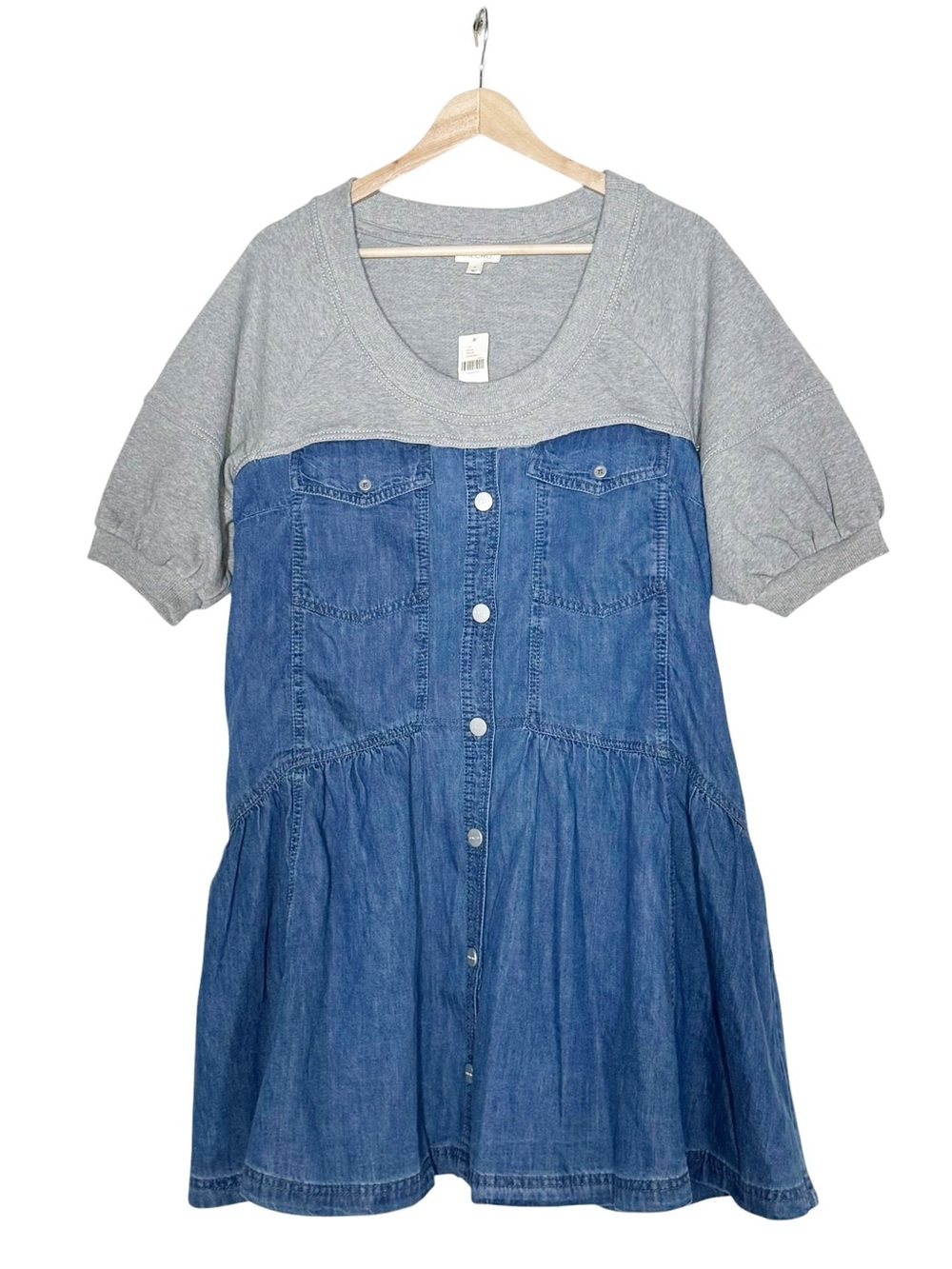 Anthropologie NWT Pilcro Denim Sweatshirt Twofer Swing Dress Size S Casual Boho